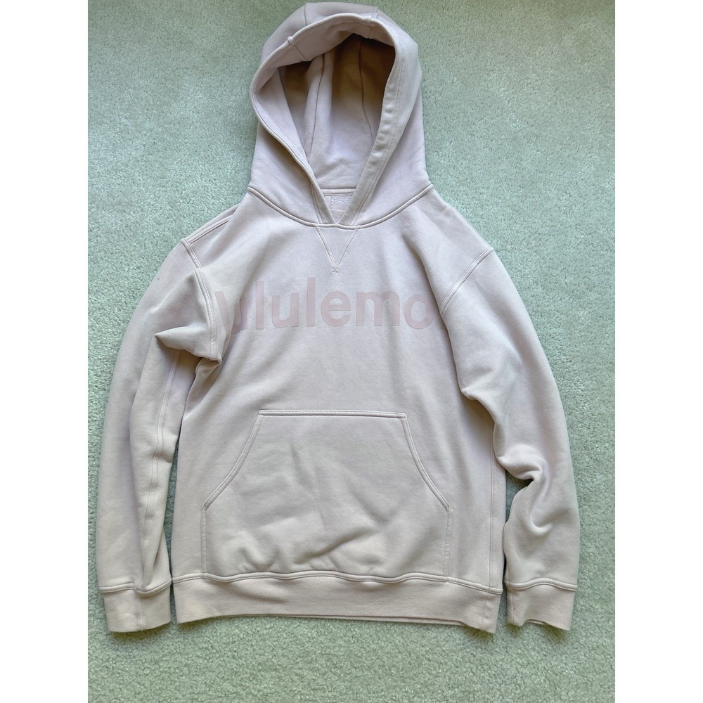 Lululemon Logo Hoodie Women Light Pink Pullover Fleece Sweater Kangaroo Pocket 6